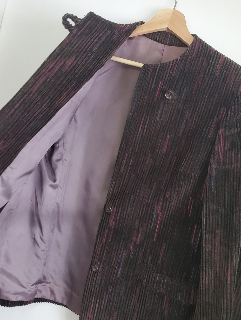 Vintage 60s Large Cord Suit Jacket Brian Tucker Dublin Black Coat Pink Stripes - Picture 3 of 16